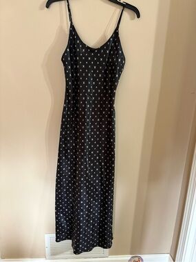 Caique Spaghetti-Strap Lingerie Slip Dress in Black with White Star Print